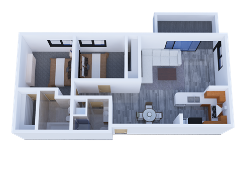 Floor plan for 2 beds, 2 baths, 950 sqft